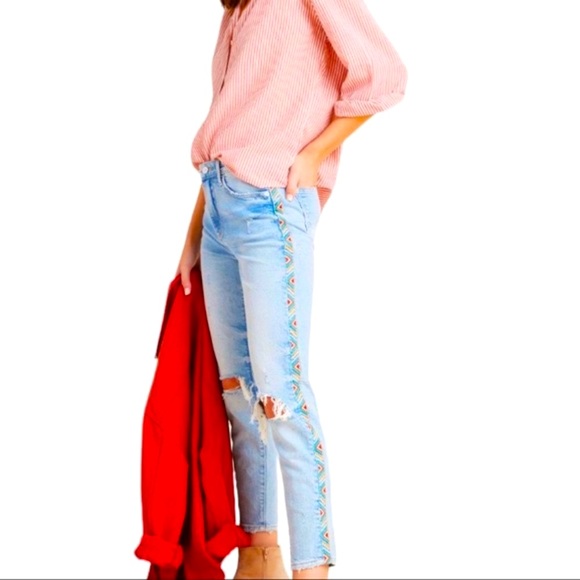 Driftwood x Free People Gizelle 27 High-Rise Embroidered Skinny Jeans New - Picture 4 of 15